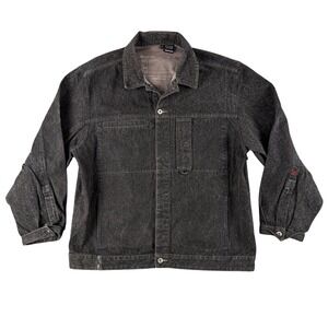 Mecca USA Denim Jacket Mens XL Black Therapy Button Front Distressed Streetwear